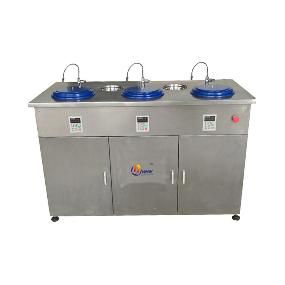 本机外壳采用不锈钢外壳，外形美观、结实、耐用，三盘三控三工位系统。